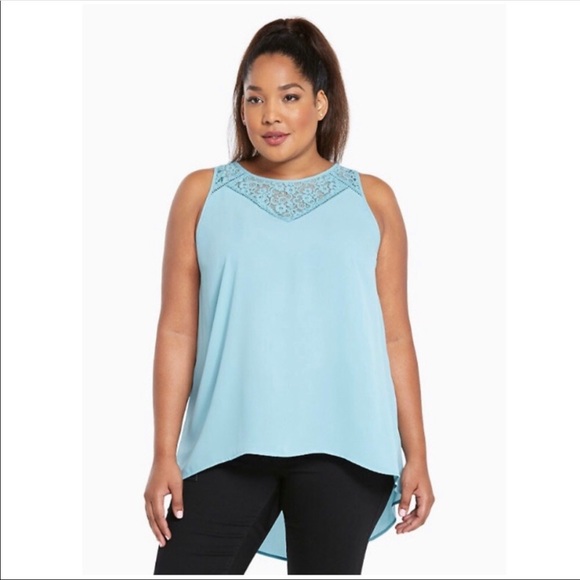 torrid Tops - Torrid - NWOT Sz 3X Aqua Georgette Lace Inset Top
